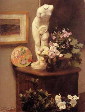 floral Art - Still Life With Torso And Flowers painter Henri Fantin Latour floral